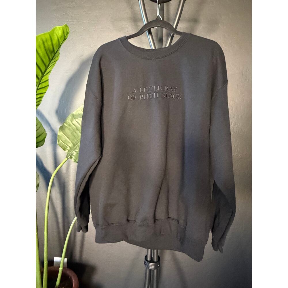Black Crewneck Sweatshirt “A Little Ray of Pitch Black” Embroidered Oversized L